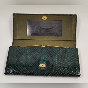 Snakeskin Cobra Wallet Clutch Vintage Green